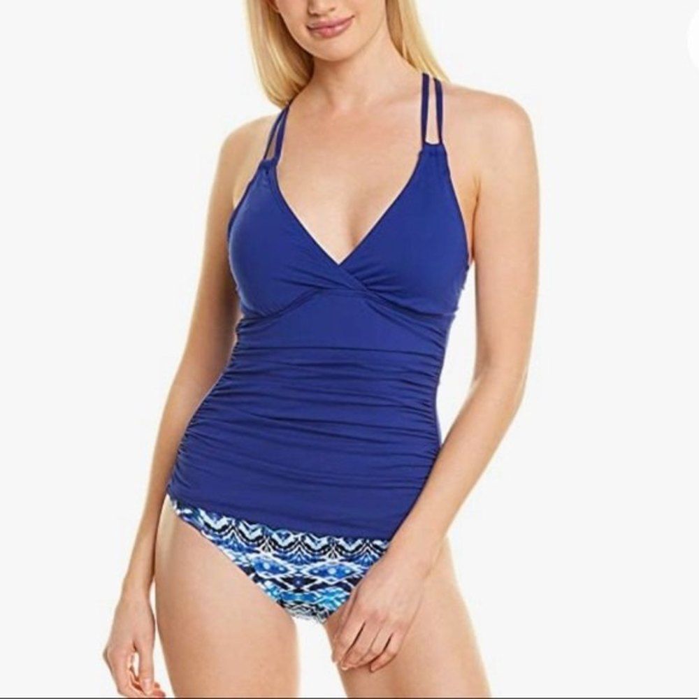 La Blanca Island Goddess Underwire Cross Back Tankini Swimsuit Top Sz 4
